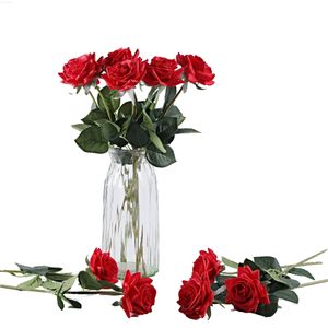 Faux Floral Greenery 10pcs 42cm Single Stem Artificial Real Touch Silk Flowers Rose Head 9cm para Party Decoração Decoração de Casamento Tabela Bouquet J220906