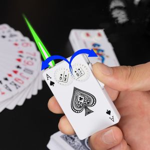 Metal Poker Lighter Torch Windproof Playing Cards Jet Lighter Inflated Butane Gas Cigarette Smoke Lighter Funny Toy