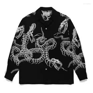 Männer Casual Hemden Herbst Winter Druck Tokyo Keel Coiled Snake WACKO MARIA Langarm Hemd Männer Frauen Einreiher revers
