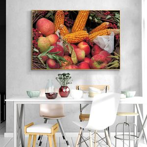 Canvas Painting Kitchen Apple And Corn Cuadros Scandinavian Posters and Prints Wall Art Food Picture Living Room