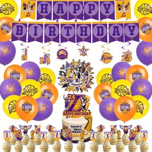 Воздушные воздушные шары Lakers День рождения. Собравнение для Banner Cake Topper Toppers Toppers Vishing Swirls и наклейки для детей MXHOME AMN8L