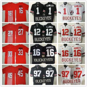 Maglie da calcio NCAA College Ohio State Buckeyes 1 Braxton Miller 12 Cardale Jones 15 Ezekiel Elliott 16 JT Barrett 97 Joey Bosa Johnson George Griffin Bosa Jersey