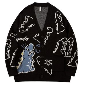 Erkek kazakları harajuku dinozor hırkalı erkek kazak siyah vintage büyük boy karikatür örgü sweater kış gevşek örgü kadınlar hırka 220906