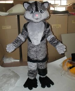 灰色の毛皮の猫マスコットコスチュームスーツ大人のサイズハロウィーンパーティーパレードを着用する