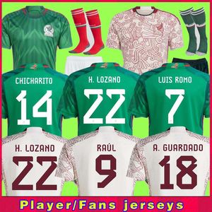 Spelarfans version 2022 2023 Mexico Soccer Jersey Green New National Copa America 22 23 Chicharito Lozano Guardado Carlos Vela Raul Men Kids Women Football Shirts