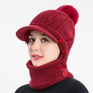 Berretti HT3483 Cappello invernale autunno Donne spesse calde strati a doppio strato a maglia cranio anticarro con set di sciarpa