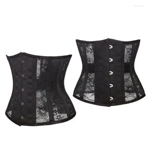 Bälten 14 Stålbenad midjetränare korsetter Mesh Black Cincher Underbust Hourglass Body Shaper för kvinnlig brudbröllop