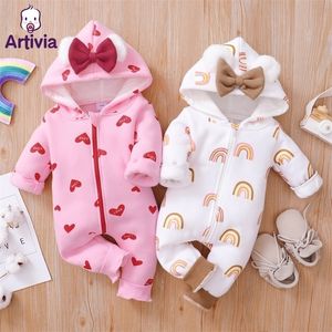 Rompers inverno bebê fofo macacão com capuz roupas meninos meninas garotas grossas e quente outono unissex infantil macacões roupas de primavera 018m 220905