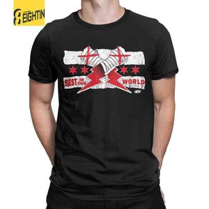Hombres CM Punk aew Best the World Shirts Ropa de algodón novedoso novela de manga corta Camiseta de cuello original camisetas originales