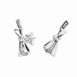 Authentic Sterling Silver Sparkling Bow stud Earring Women engagement Jewelry For pandora CZ diamond girlfriend Gift Earring with Original Box