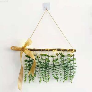 Faux Floral Greenery Cross Border Log Wall Hanging Simulazione Pianta verde Eucalipto Foglie di eucalipto artificiali che pendono Benvenuto a casa Numero J220906