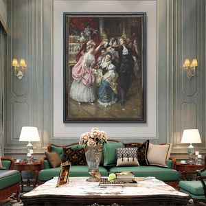 Canvas Painting Vintage European Party Palace Portrait Posters and Prints Cuadros Wall Art Picture for Living Room Home Decor