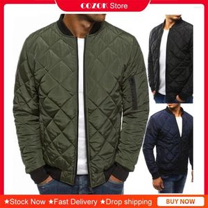 Men's Jackets Men's Cotton-padded Solid Color Riding For Jacket Men Rhombus Seam Cotton Man Coat Overcoat