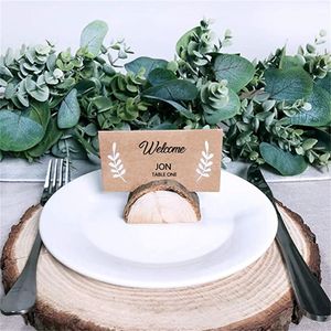 Decorazioni natalizie Porta carte segnaposto per matrimoni in legno rustico Carte Kraft Porta numeri da tavolo semitondo Stand Memo in legno Nota Clip Escort Card