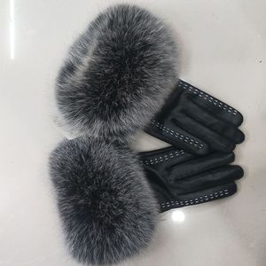 Mantens Mantens Female Luxury Real Leather Gloves With Fox Fur Cuff Women Warm Winter äkta damer Casual Hand Warmer 220906