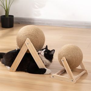 Cat Furniture Scratchers Scratcher Toy Pet Scratching Ball Wood Stand Kitten Sisal Rope Board Slipning PAWS Supplies Tillbehör 220906