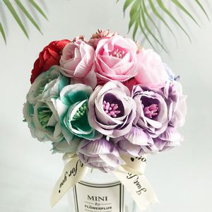 Faux Floral Greenery Artificial Peony Tea Rose Flowers Camellia Silk Fake Flower Flores For Diy House Garden Wedding Decoration J220906