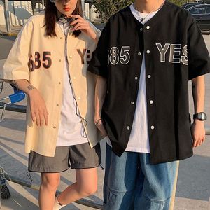 Męskie koszule z krótkim rękawem koszula męska mundur baseballowy Summer Oversize luźne japońskie klasyczne drukowane topy mody płaszcz mody