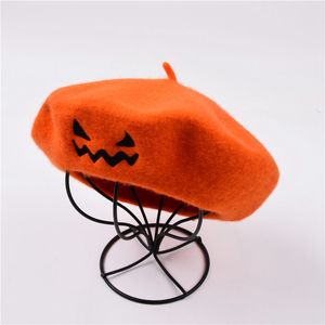 Beret Beret Bordado Halloween Party Party Color Solid Spring e Autumn Wool Warm Feminino Halloween Funny Hip-Hop Painter Hat