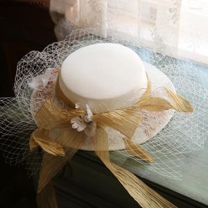 Copricapo Cappelli da sposa per donna Vintage Net Bridal Nero Bianco Accessori Spose Fascinator Sinamay Birdcage Veil