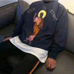 Erkek Hoodies Sweatshirtler Köpüklü Baskı İsa Kral Sweatshirts Erkek Kadınlar Yüksek kaliteli gevşek Crewneck Hoodie T220901