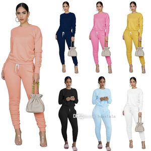 Women's Two Piece Pants Fall Winter Thickened Solid Color Hand And Foot Shrunk Sweatpants Set With Pockets 12colors