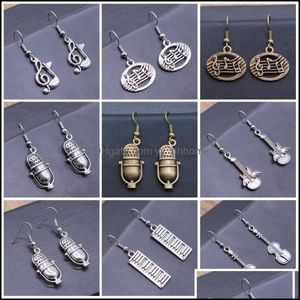 Dangle Chandelier Musical Jewelry Dangle Earrings Music Note Microphone Drum Guitar Violin Shaped Drop For Girls Women 202 Yydhhome Dh6Re