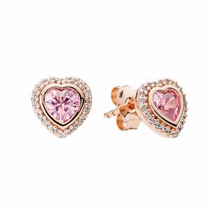 Roségold funkelnder Herz-Ohrstecker, rosa Stein, Damen-Hochzeits-Designer-Schmuck mit Originalverpackung für Pandora-Echt-Sterling-Silber-Freundin-Geschenk-Ohrringe