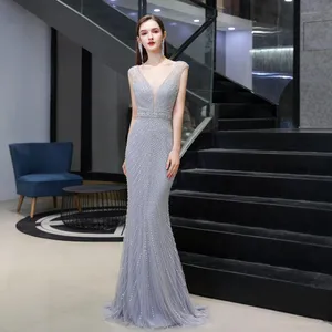 Special Occasion Dresses Deep V Open Back Long Mermaid Luxury Beaded Crystal Sexy Evening Party Dress YS92446