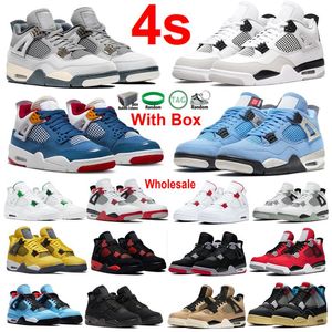 4s Avec Boîte Hommes Chaussures De Basketball Salle Désordonnée 4 Militaire Chat Noir Artisanat Toile Infrarouge Chrome Feu Rouge Femmes Chaussure Sport Rouge Tonnerre Cool Gris UNC Toro Bravo Seafoam