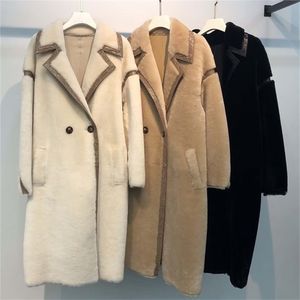 Pelliccia da donna Pelliccia sintetica 100% vera pelliccia di pecora merino Cappotto lungo di lana Donna VERA PELLE Autunno Inverno Giacca di lana rovesciata Donna Casual Slim 220906