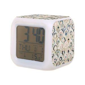 Relógios da mesa dos filhos Almo de alarmes Art Deco Marble Tiles em pastéis suaves digitais com termômetro Função 7Color Night Sports2010 AMW3V
