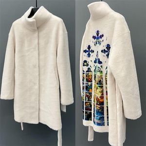 Pur Faux Ful Winter Mulheres 100% Natural Lã Cashmere Coat Long Feminino Printing Lã Jaqueta Com capuz quente para mulheres outono 220906