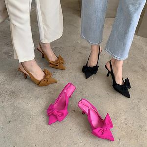 Sandalet 2022 Yaz Kadınlar 8cm Yüksek Topuklu Lady Fetish Düşük Slingback Kelebek Yay Düğümü Sandles Lüks Tasarımcı Parti Ayakkabıları
