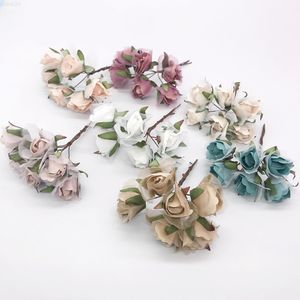 Faux Floral Greenoery Brooch Brooch Roses Head Scrapbooking Flower Wall Akcesoria ślubne Prześwit DIY Prezenty Pudełko Sztuczne kwiaty