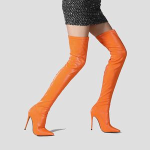 Boots autumn fashion high heels 12cm over the knee boots woman pointed toe stilettos t Stretch 220906