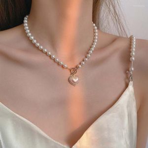 Pendant Necklaces Luxury Designer Pearl Heart Necklace Beads Choker Penadnt Chain Valentines Day Bridesmaid Gift Boho Jewelry Aesthetic