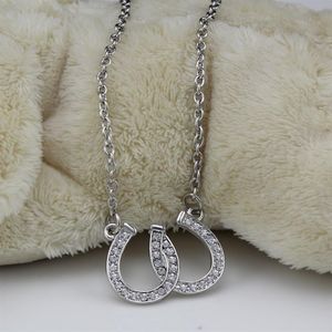 Lood en nikkel sieraden dubbele paardenschoen hanger ketting paardensporen hoefijzers sieraden versierd met witte Tsjechisch kristal288s
