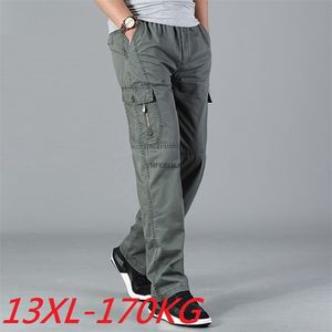 Mens Pants 13XL 170kg summer autumn Men cargo pants pocket zipper out door big size male simple army green Straight trousers 48 220906