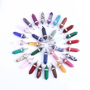 Pendant Necklaces Fashion Quartz Point Pendant For Women And Men Natural Stone Crystal Agate Hexagon Prism Without Chain Dro Vipjewel Dhdy3