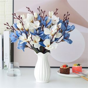 Faux blommor grönare 5 gren orkidé konstgjorda magnolia blommor hem bröllop vardagsrum bord dekoration fotografering prop växt bukett blomma vägg j220906