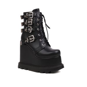 Mode Damen Hottie niedrige Stiefel Rock Punk Stil schwere Plateaukonstruktionen High Heel Stiefel Größe 36-43