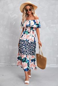 Casual Dresses European Station Women's Clothing Europe och USA Summer Selling Printed Ruffled Long Dress Woman