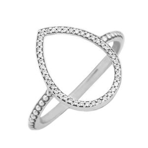 Whole-Cheap love heart rings 50 S925 silver fits for pandora style bracelet Teardrop Silhouette Ring 196253CZ H8ale282G