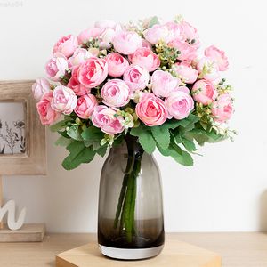 Faux blommor grönare silkesopsophila konstgjorda blommor bröllop trädgård bord ros bukett arrangemang hem parti falsk växt simulering dekoration j220906