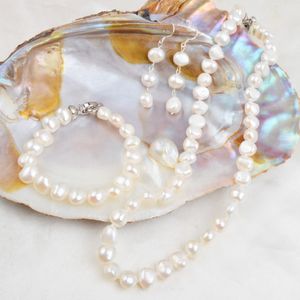 Hand made 9-10mm multicolor freshwater baroque pearl necklace bracelet earring set for women fashion jewelry