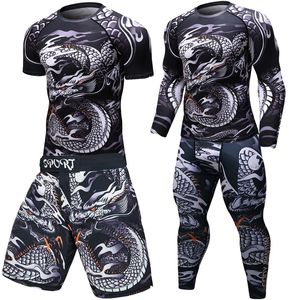 Herr t-shirts märke MMA-träning Komprimera män t-shirt långa ärmar bjj 3d fitness tights män rashguard tshirt byxor herrkläder 220906