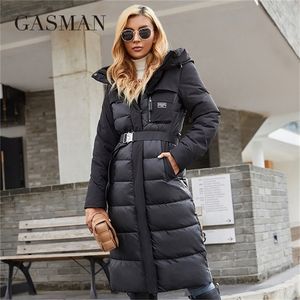 Menina de parkas Gasman Jaqueta feminina Long Grace Grace Women Winter Down Jackets Zipper Pocket com cinto Parka High Quality Outwear 8189 220906