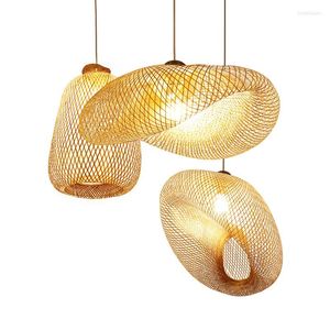 Lâmpadas pendentes de luzes LED modernas lanternas lanternas de lanterna Decoração Cozinha cozinha de estilo chinês Luminária de bambu de bambu