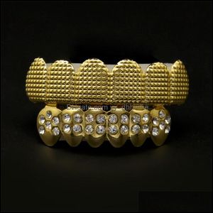 Grillz Dental Grills 18k золотые зубы Braces Punk Hip Hop Mticolor Diamond Custom Grillz зубной рот клык гриль зуб